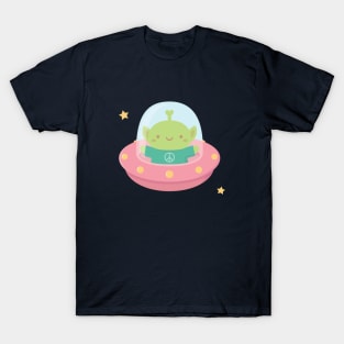 Cute Peace Loving Alien In Little Spaceship T-Shirt